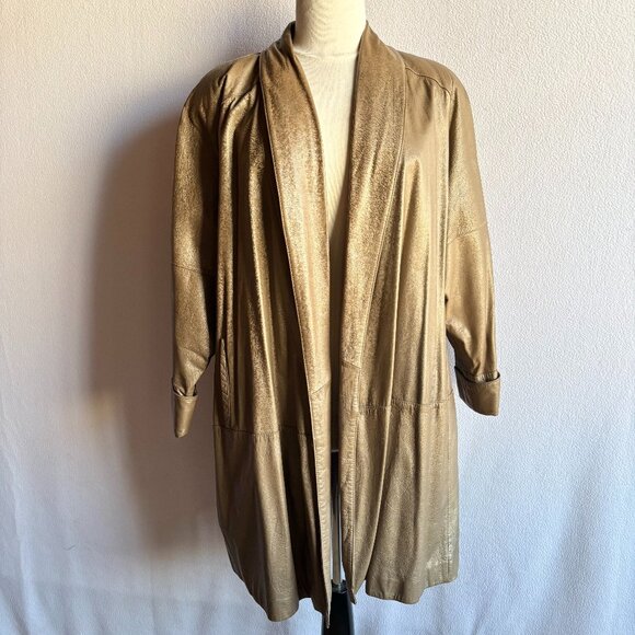 1980s Tan Leather Open Front Swing Coat - Picture 1 of 12